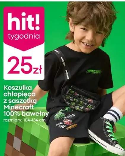 Koszulka chłopięca z saszetką Minecraft 100% bawełny