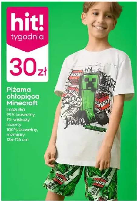 Piżama chłopięca Minecraft koszulka 99% bawełny 1% wiskozy i szorty 100% bawełny