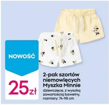 2-pak szortów niemowlęcych Disney Myszka Minnie dziewczęce z wysoką zawartością bawełny