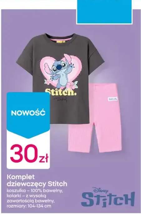 Komplet dziewczęcy Stitch koszulka 100% bawełny kolarki z wysoką zawartością bawełny rozmiary 104-134cm