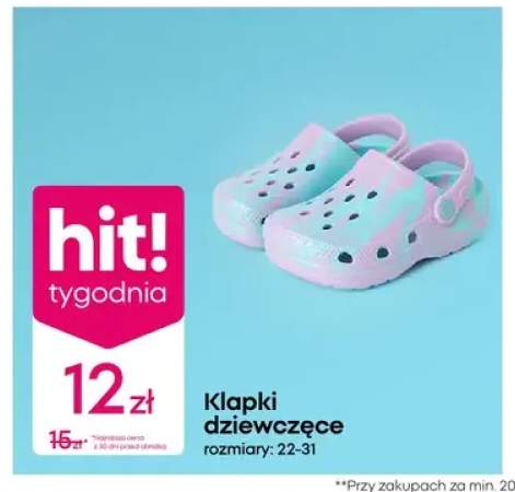 Klapki dziewczęce rozmiary: 22-31