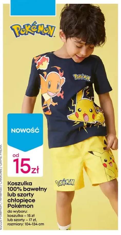 Koszulka 100% bawełny lub szorty chłopięce Pokémon