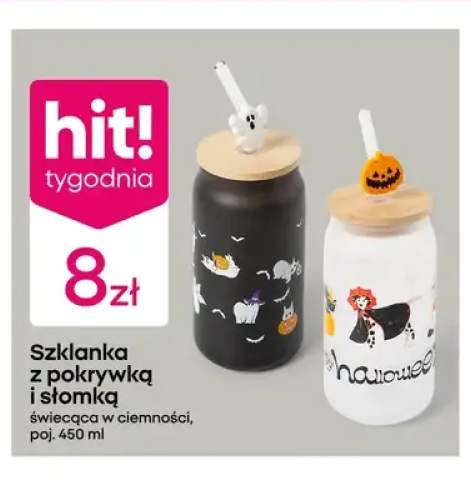 Szklanka z pokrywką i słomką świecąca w ciemności 450 ml